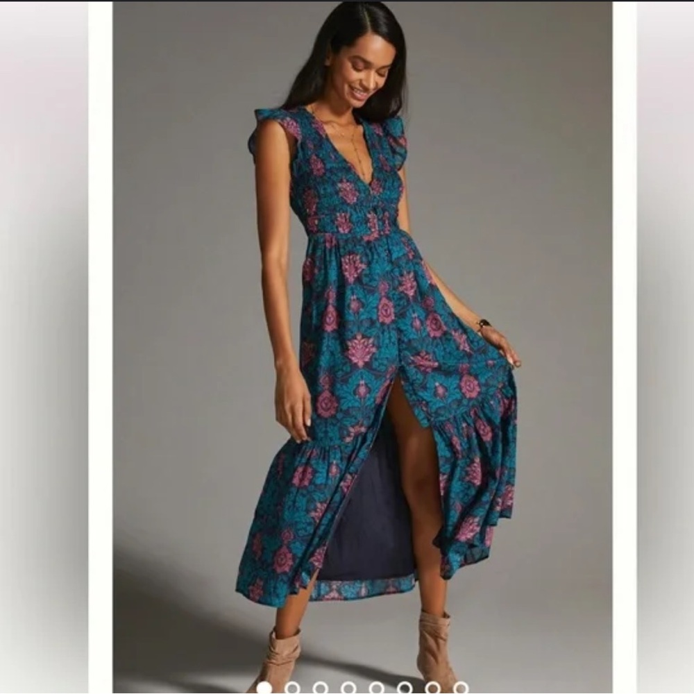 Anthropologie The Peregrine Midi Dress Color: BLACK MOTIF size xl